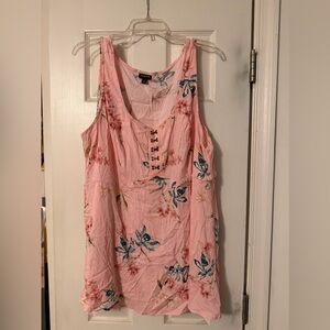 torrid Pink Floral Scoop Neck Tank with Button Accent